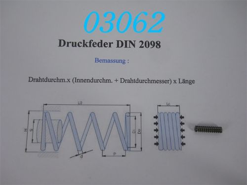 0,63x3,2x15,5 Druckfeder DIN 2098 Da: 3,8mm, Di: 2,6mm