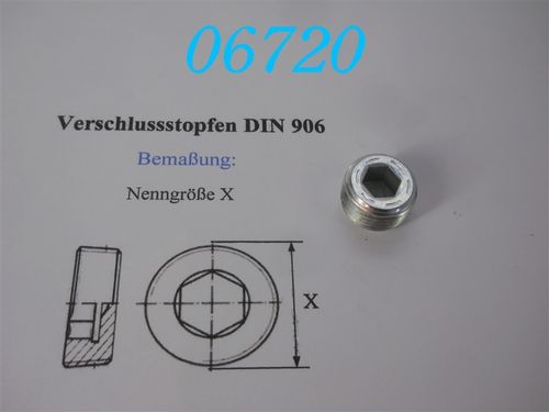 1/2'' NPT Verschluss-Schraube, GL: 14mm, DIN 906, konisch, VZ