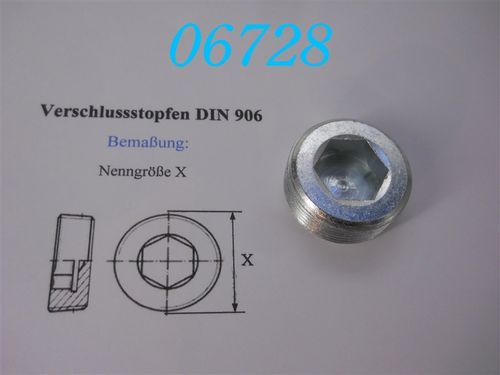 1 1/4'' NPT Verschluss-Schraube, L: 18mm, DIN 906, konisch, VZ