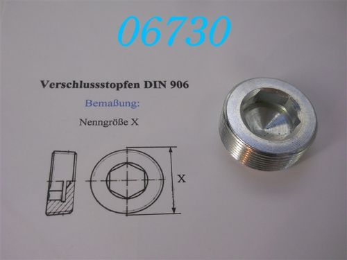 1 1/2'' NPT Verschluss-Schraube, GL: 20mm, DIN 906, konisch, VZ